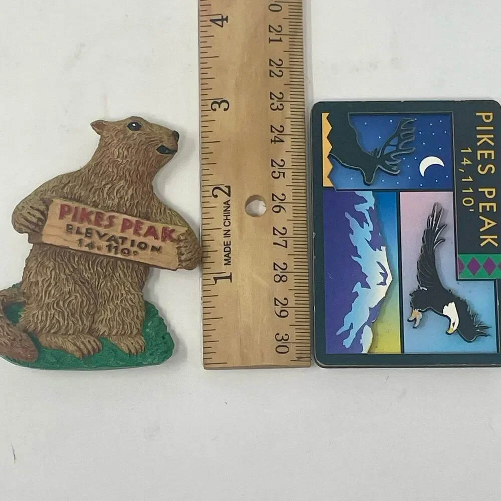 Lot of 2 Vintage Pikes Peak Colorado CO Magnets Marmot Eagle Elk Elevation 14110